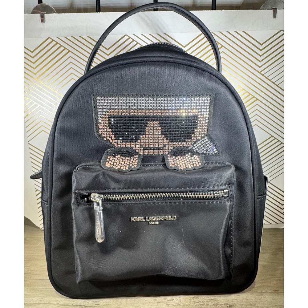 Karl Lagerfeld Black Rhinestone Backpack‎